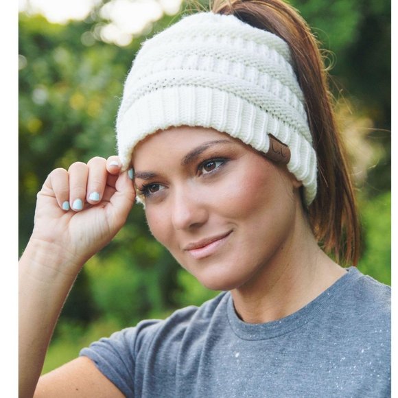 C.C Accessories - CC Off White Ponytail Beanie
